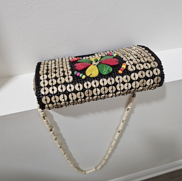 Handcrafted Beaded Flower Crossbody Bag in Natural and Multicolor - Picture 8 of 10